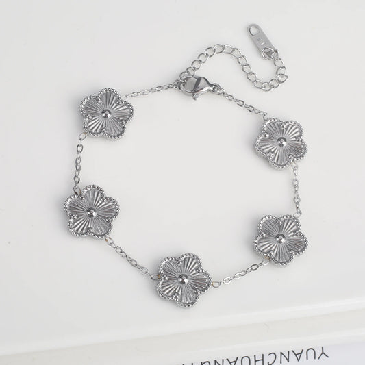 Double Sided Metal Laser Five Leaf Flower Adjustable Charm Bracelet Classic for Woman New Fashion Stainless Steel Jewelry Clover