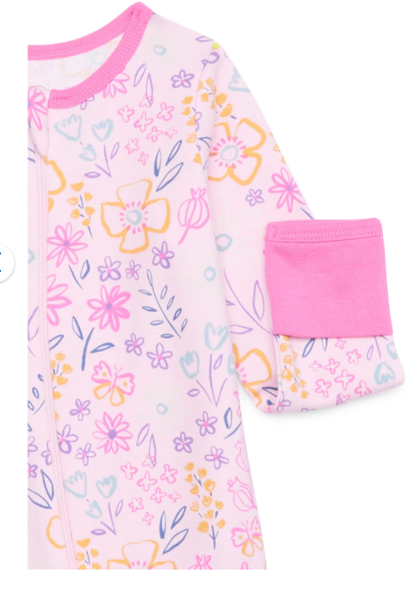 Wonder Nation Baby Girls Zip Front Footed Pajamas