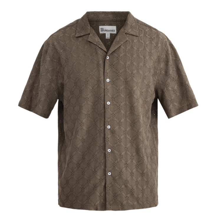 No Boundaries Men's & Big Men's Eyelet Short Sleeve Button Up Shirt