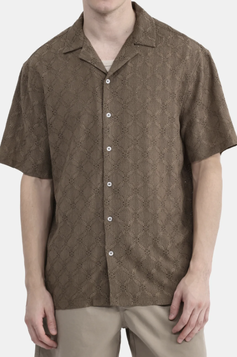 No Boundaries Men's & Big Men's Eyelet Short Sleeve Button Up Shirt