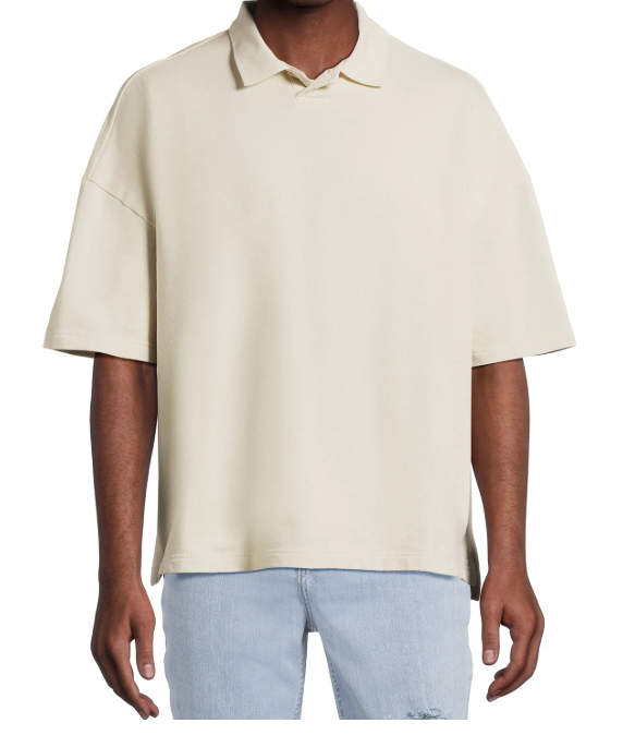 No Boundaries Mens & Big Mens Oversize French Terry Cream Polo Shirt