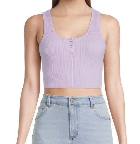 No Boundaries Crop Henley Tank Top, Women's and Women's Plus-Lavender