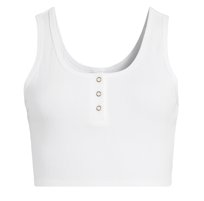 No Boundaries Crop Henley Tank Top, Women's and Women's Plus- White