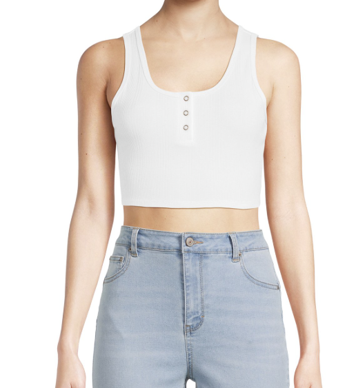 No Boundaries Crop Henley Tank Top, Women's and Women's Plus- White