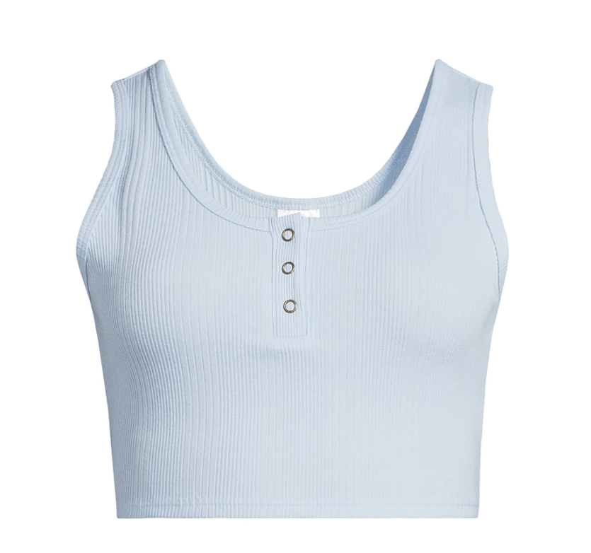 No Boundaries Crop Henley Tank Top, Women's and Women's Plus- Blue