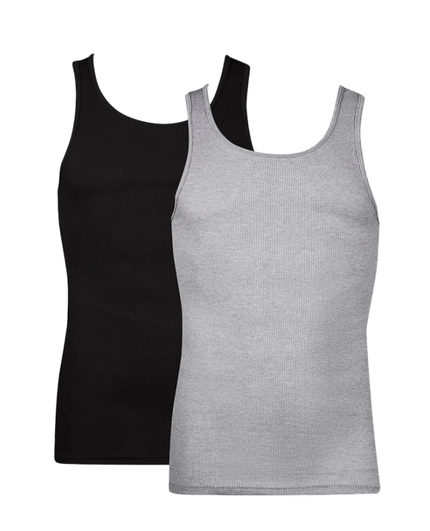 Hanes Men's Tank Top Undershirt, Moisture-Wicking, Cotton Ribbed Tanks, Black/Grey, 2-Pack