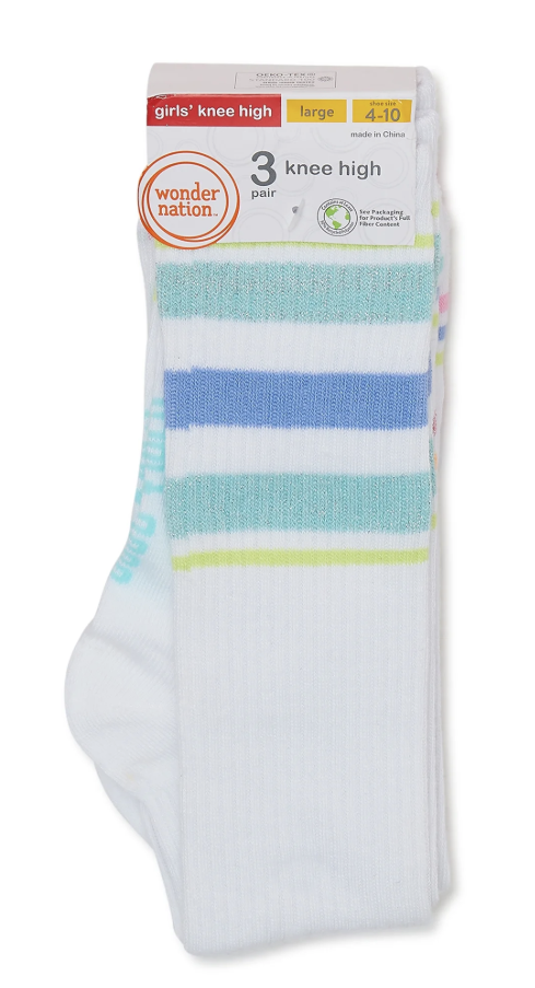 Wonder Nation Girls Knee High Fashion Socks, 3-Pack