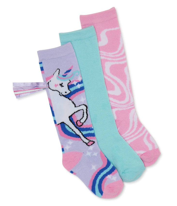 Wonder Nation Girls Knee High Fashion Socks, 3-Pack- Unicorn