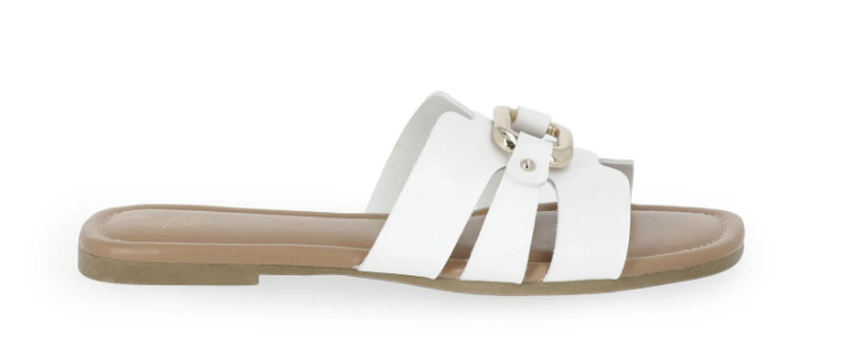 Time and Tru Women's Hardware Slide Sandal- White