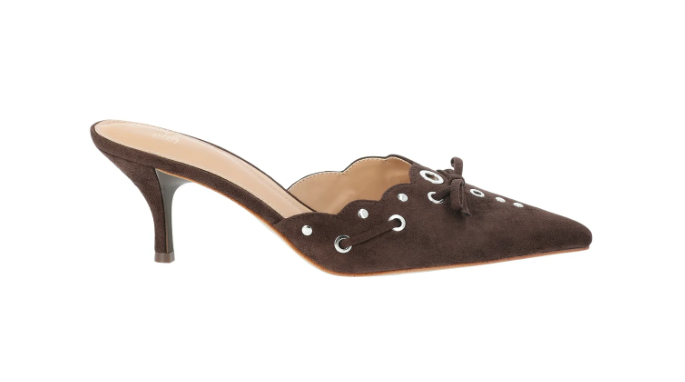 Women's Dark Brown Studded Kitten Heel Mules