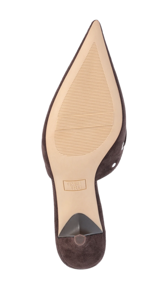 Women's Dark Brown Studded Kitten Heel Mules