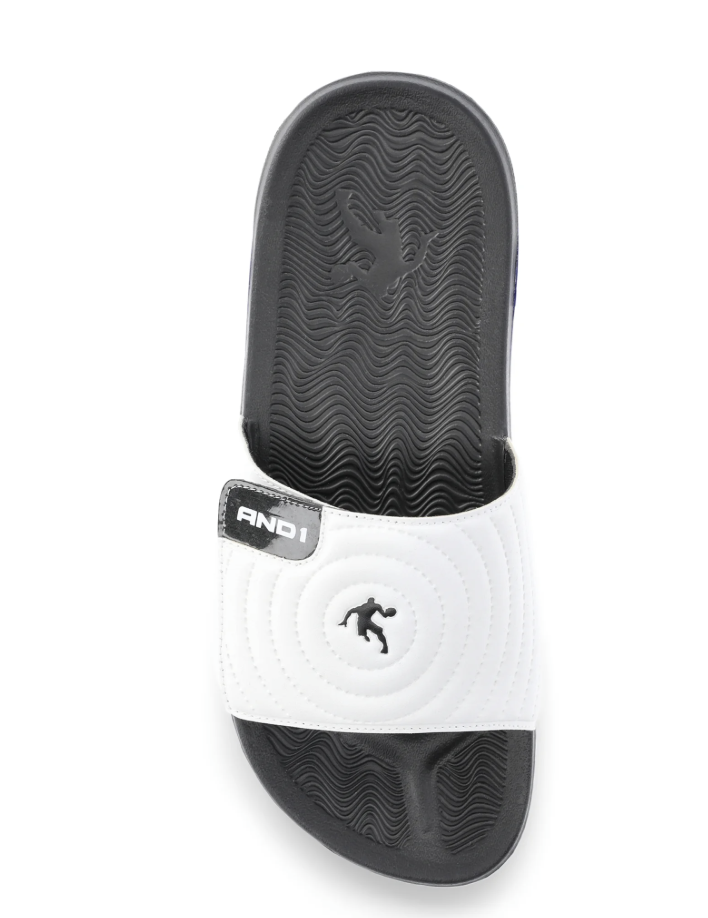 AND1 Men’s Athletic Adjustable Swirl Slide Sandals- BLACK/BLUE