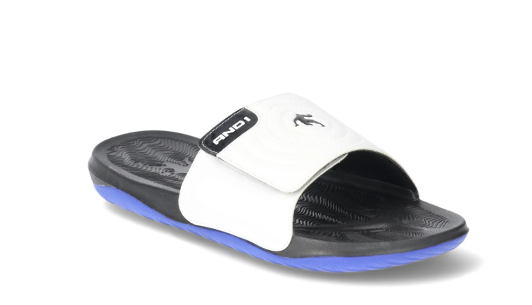 AND1 Men’s Athletic Adjustable Swirl Slide Sandals- BLACK/BLUE
