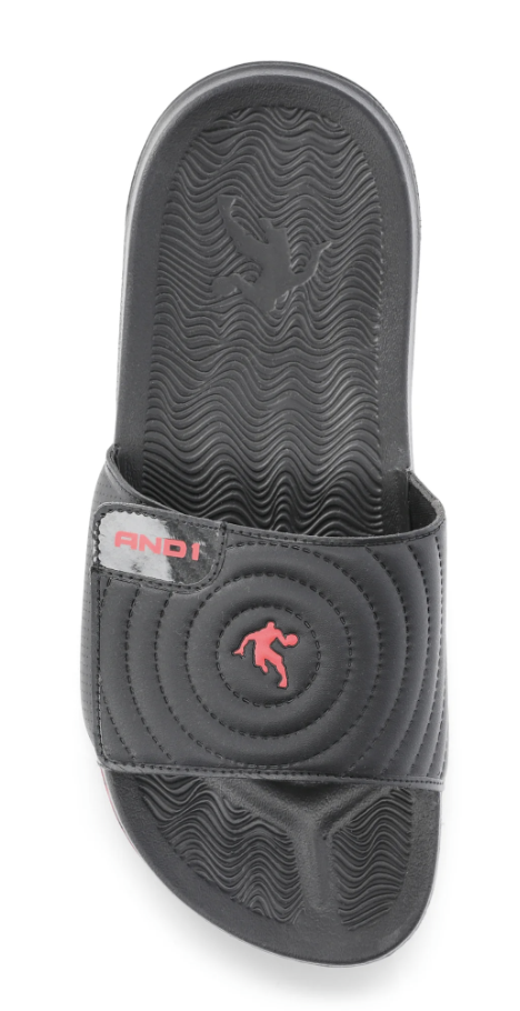 AND1 Men’s Athletic Adjustable Swirl Slide Sandals- BLACK/RED