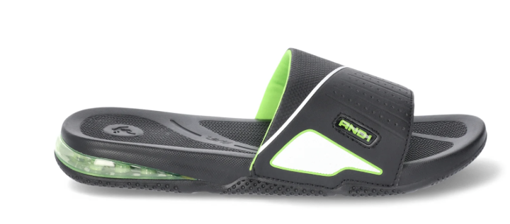 AND1 Men’s Athletic Air Bubble Slide Sandals- BLACK/GREEN