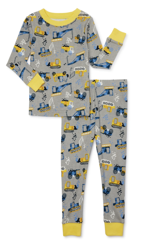 Wonder Nation Toddler Cotton Long Sleeve Sleep Tee and Pants Pajama Set, 2-Piece