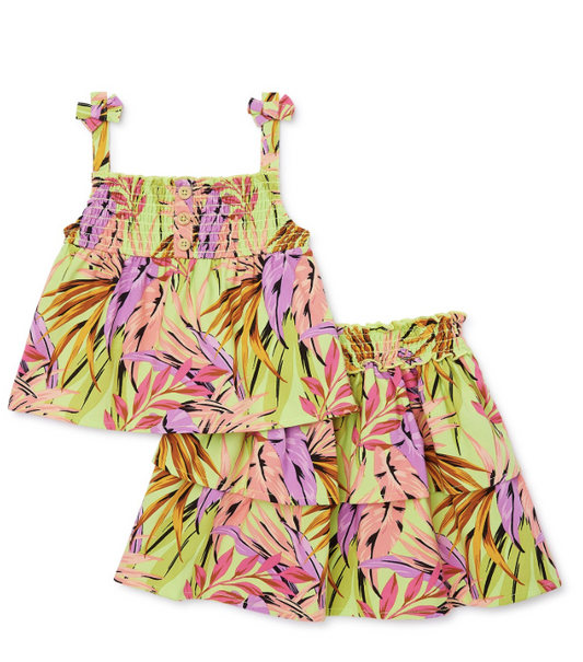 Wonder Nation Toddler Girl Smocked Sleeveless Top and Skirt Set, 2-Piece