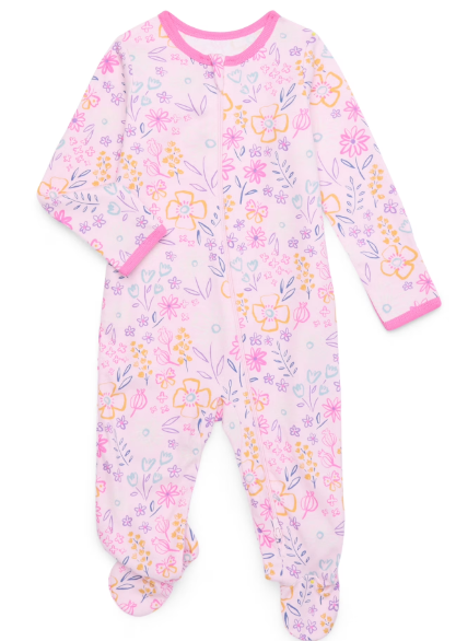 Wonder Nation Baby Girls Zip Front Footed Pajamas
