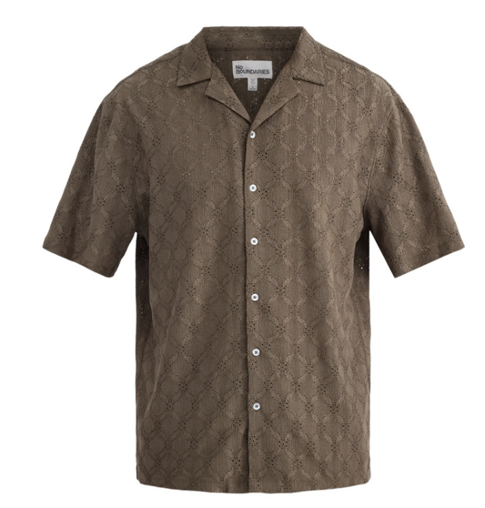 No Boundaries Men's & Big Men's Eyelet Short Sleeve Button Up Shirt