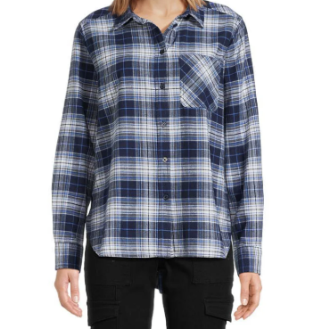 Time and Tru Women's Button Down Flannel Shirt with Long Sleeves