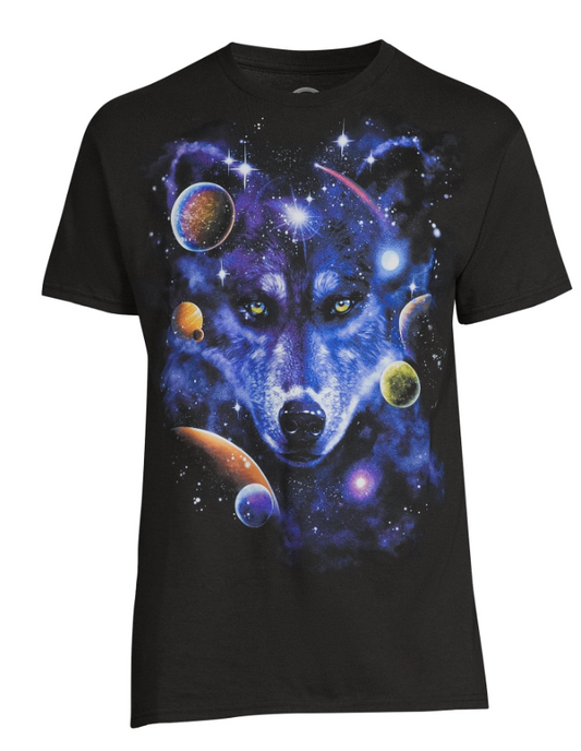 Galaxy Wolf Head Men's Graphic Tee with Short Sleeves