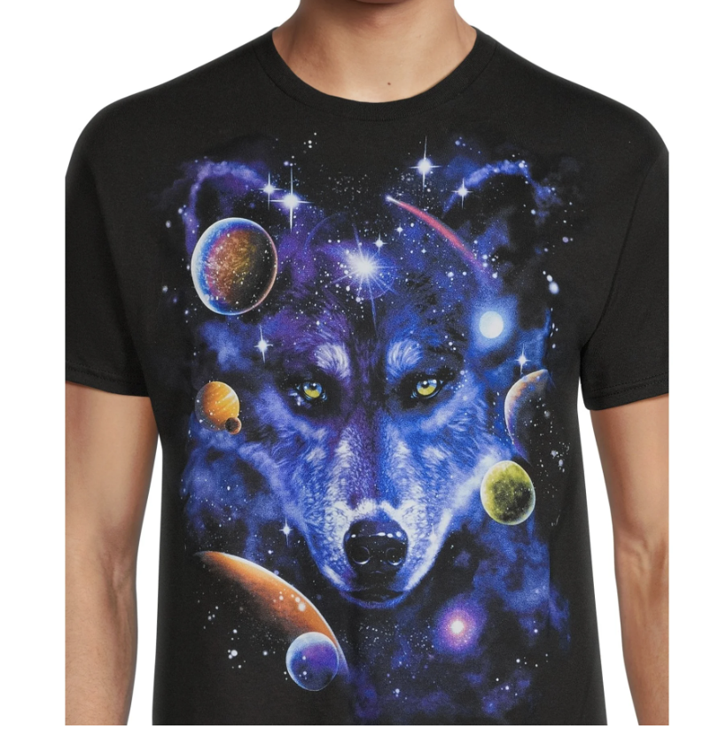 Galaxy Wolf Head Men's Graphic Tee with Short Sleeves
