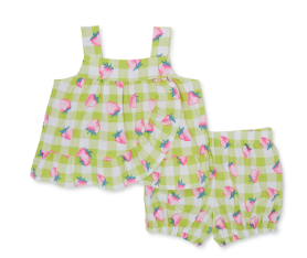 Wonder Nation Baby Girl Ruffled Top and Shorts with Strawberries, 2-Piece Set