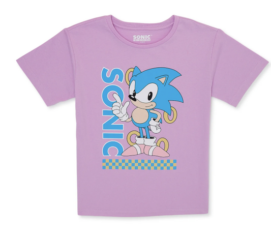 SEGA Girls Sonic The Hedgehog, Crew Neck, Short Sleeve, Purple Graphic T-Shirt