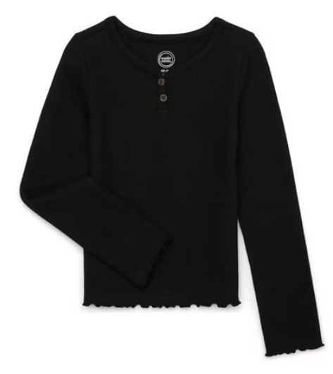 Wonder Nation Girls Long-Sleeve Henley Tee, 4/5 XS