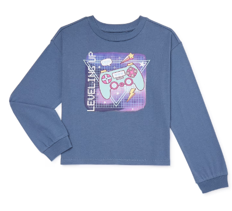 Wonder Nation Girls Gamer Graphic Jersey Top, 7/8 M
