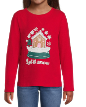 Wonder Nation Girl’s Long Sleeve Embellished Holiday T-Shirt, 7/8 M
