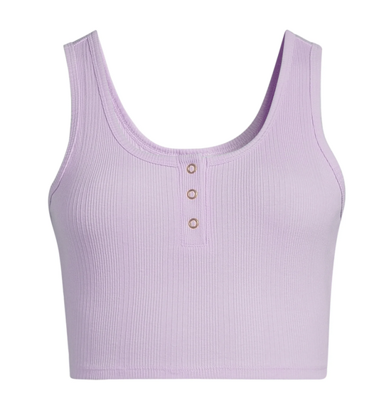 No Boundaries Crop Henley Tank Top, Women's and Women's Plus-Lavender