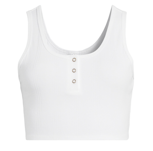 No Boundaries Crop Henley Tank Top, Women's and Women's Plus- White