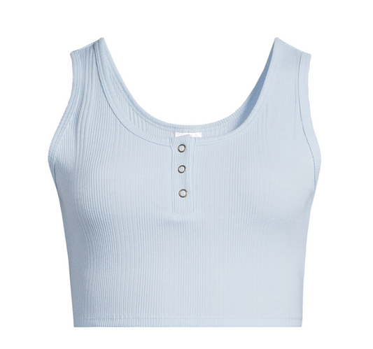 No Boundaries Crop Henley Tank Top, Women's and Women's Plus- Blue