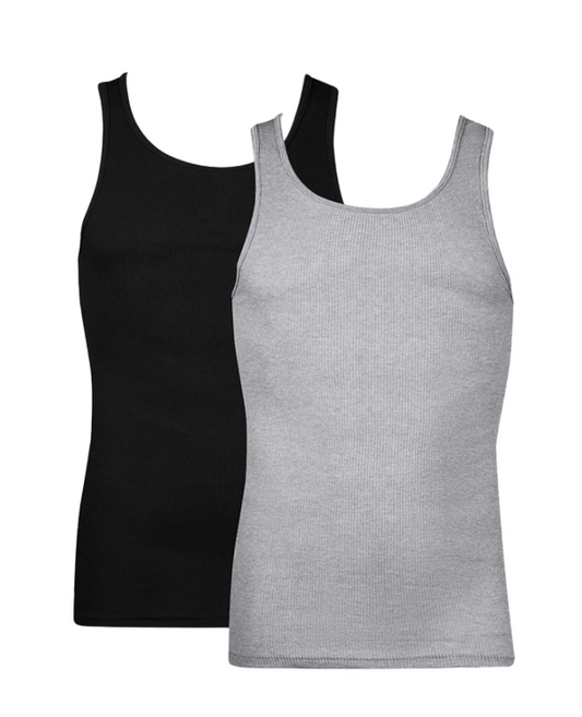 Hanes Men's Tank Top Undershirt, Moisture-Wicking, Cotton Ribbed Tanks, Black/Grey, 2-Pack