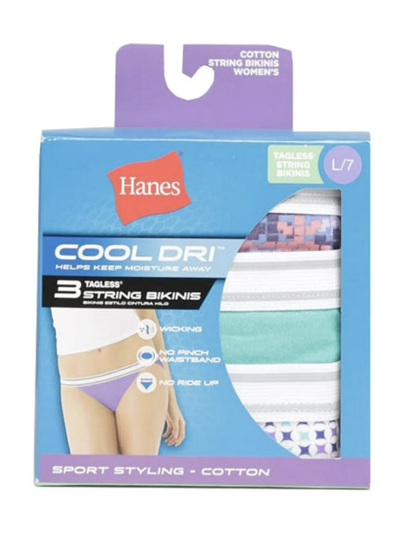 Hanes Women's P3 Hanes Cooldri Cotton String Bikini, Assorted, 5