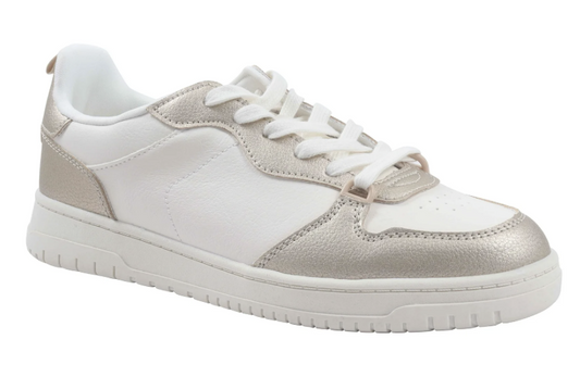 No Boundaries Women's Lace Up Court Sneakers- Gold/White