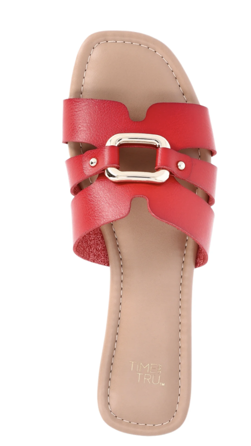Time and Tru Women's Hardware Slide Sandal- Red