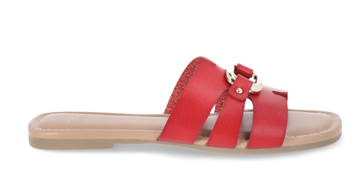 Time and Tru Women's Hardware Slide Sandal- Red