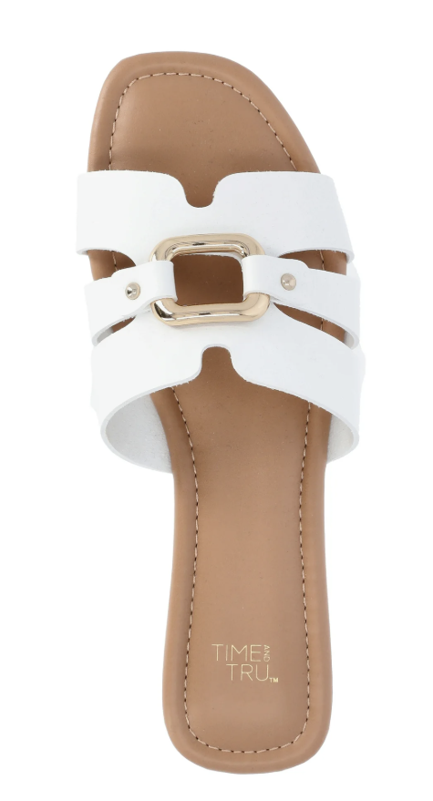 Time and Tru Women's Hardware Slide Sandal- White
