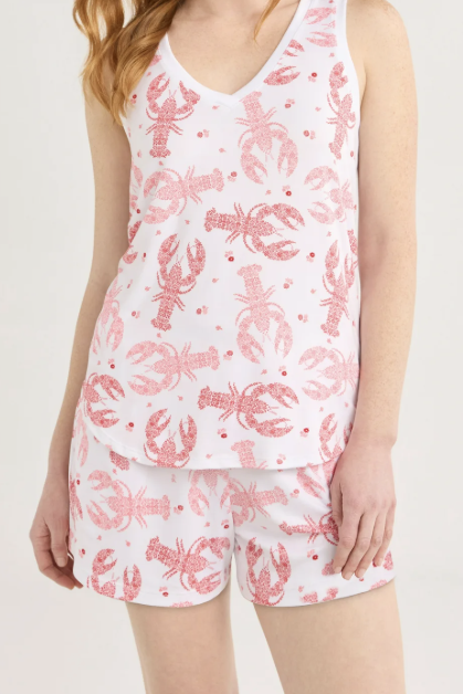 Women's Lobster Printed Tank Top and Shorts Pajama Set, 2-Piece