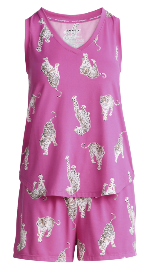 Women's Tiger Printed Tank Top and Shorts Pajama Set, 2-Piece