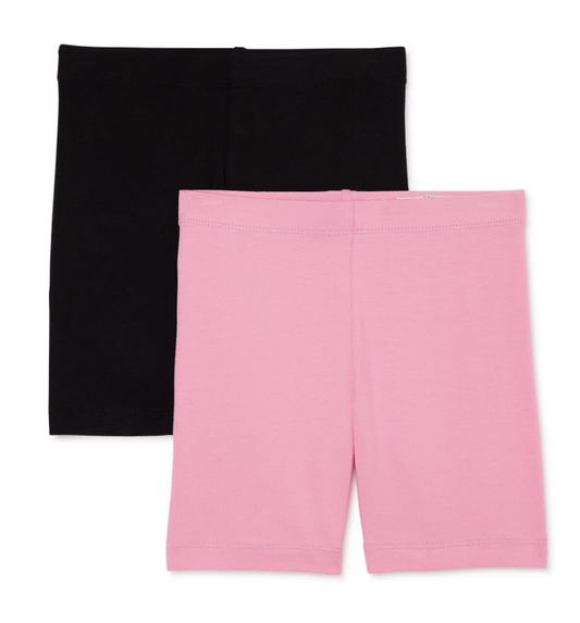 Pink/Black Girls Bike Shorts, 2-Pack, Sizes