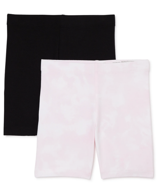 Black/White Girls Bike Shorts, 2-Pack