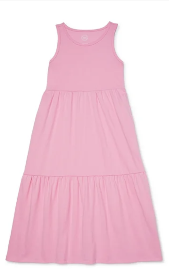 Wonder Nation Girls Pink Tiered Midi Tank Dress