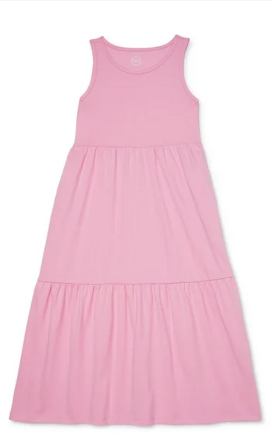 Wonder Nation Girls Pink Tiered Midi Tank Dress