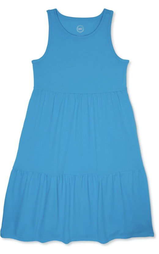Girls Blue Tiered Midi Tank Dress