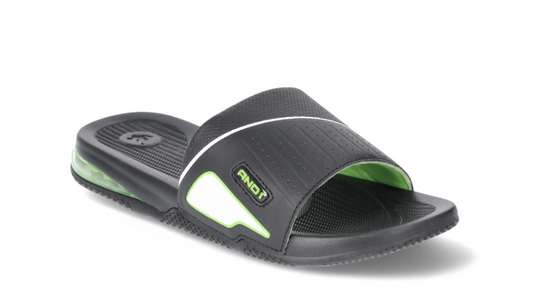 AND1 Men’s Athletic Air Bubble Slide Sandals- BLACK/GREEN
