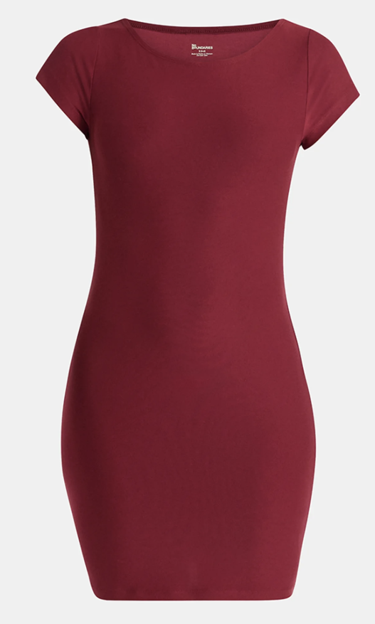 No Boundaries Scoop Neck Mini Dress with Short Sleeves- Merlot